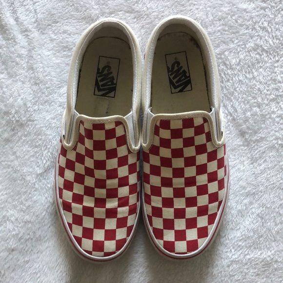 Vans Shoes - Red Checkered Slip-On Vans